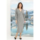 Meks Arias Closet %100 Viskon Desenli Uzun Kollu Saten Elbise - Siyah - XL