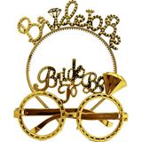 Meks Bride To Be Taç ve Gözlük Seti Altın Renk