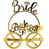 Meks Bride Yazılı Taç ve Bride To Be Yazılı Gözlük Seti Altın Renk