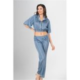 MEKs Desenli Saten Pijama Takımı 2'li, M, MEKs-AC1956, Görsel, Kadın