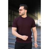 Meks Erkek Bisiklet Yaka Petek Dokulu Kısa Kollu Triko Tişört - Mürdüm - 2XL