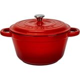 Meks Lava Döküm Yuvarlak Tencere Döküm Demir Kapak New Heritage Serisi Çap 22CM. Kırmızı