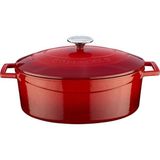 Meks Lava Metal Oval Döküm Tencere, 29 Cm, 4.67 Litre Hacim, Kırmızı