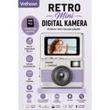 Meks Retro Mini Dijital Kamera 1080P 1.47 Inç Flip Ekranlı Flaşlı Selfie Vlog Kamerası 4gb Sd Hediyeli Mor
