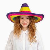 Meks Sombrero Meksika Şapkası Renkli Örme Hasır Çocuk Boy