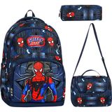 Meks Üçlü Okul Çantası Seti Ilkokul Okul Çantası + Termal Beslenme Çantası + Kalemlik (Spiderman Örümcek