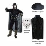 MEKs Vendetta Kostüm Seti – Şapka Maske Pelerin (120 Cm) CRC-3879608581764