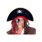 Meks Yetişkin Boy Kadife Kaptan Jack Sparrow Korsan Şapkası ve Plastik Korsan Göz Maskesi