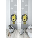 Mekta Home Bebek ve Çocuk Odası Aslan Desenli 2 Kanat Fon Perde - 140 x 250 cm - Renkli