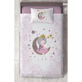 Mekta Home Bebek ve Çocuk Odası Ay Üzerinde Oturan Kız Desenli Motifli Yatak Örtüsü - Renkli - 140 x 220 cm