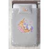 Mekta Home Bebek ve Çocuk Odası Aya Sarılan Unicorn Desenli Gri Yatak Örtüsü - Renkli - 140 x 220 cm