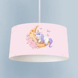 Mekta Home Bebek ve Çocuk Odası Aya Sarılan Unicorn Desenli Pembe Avize - Renkli - 1