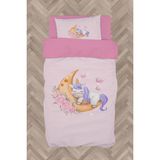 Mekta Home Bebek ve Çocuk Odası Aya Sarılan Unicorn Desenli Pembe Nevresim Takımı - Renkli - 160 x 230 cm