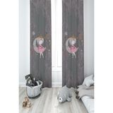Mekta Home Bebek ve Çocuk Odası Ayda Oturan Kız Pembe Motifli Gri 2 Kanat Fon Perde - 100 x 250 cm - Renkli