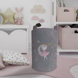 Mekta Home Bebek ve Çocuk Odası Ayda Oturan Kız Pembe Motifli Gri Oyuncak Sepeti - Renkli