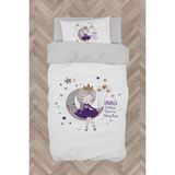 Mekta Home Bebek ve Çocuk Odası Ayda Oturan Mor Prenses Kız Desenli Nevresim Takımı - Renkli - 160 x 230 cm