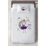 Mekta Home Bebek ve Çocuk Odası Ayda Oturan Mor Prenses Kız Desenli Yatak Örtüsü - Renkli - 140 x 220 cm