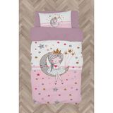 Mekta Home Bebek ve Çocuk Odası Ayda Oturan Prenses Kız Desenli Pembe Nevresim Takımı - Renkli - 160 x 230 cm