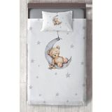 Mekta Home Bebek ve Çocuk Odası Ayda Uyuyan Sevimli Ayı Desenli Yatak Örtüsü - Renkli - 140 x 220 cm