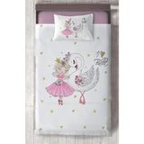 Mekta Home Bebek ve Çocuk Odası Balerin Kız ve Kuğu Deseli Yatak Örtüsü - Renkli - 140 x 220 cm