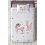 Mekta Home Bebek ve Çocuk Odası Balerin ve Unicorn Kız Desenli Pembe Yatak Örtüsü - Renkli - 140 x 220 cm