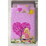 Mekta Home Bebek ve Çocuk Odası Barbie ve Kalp Desenli Yatak Örtüsü - Renkli - 140 x 220 cm