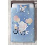 Mekta Home Bebek ve Çocuk Odası Bisiklet ve Yavru Fil Desenli Yatak Örtüsü - Renkli - 140 x 220 cm