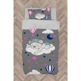Mekta Home Bebek ve Çocuk Odası Bulut Üzerinde Uyuyan Sevimli Ayı Desenli Gri Nevresim Takımı - Renkli - 160 x 230 cm