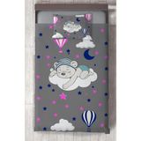 Mekta Home Bebek ve Çocuk Odası Bulut Üzerinde Uyuyan Sevimli Ayı Desenli Gri Yatak Örtüsü - Renkli - 140 x 220 cm