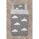 Mekta Home Bebek ve Çocuk Odası Bulut ve Yıldız Desenli Çerçeveli Nevresim Takımı - Renkli - 160 x 230 cm