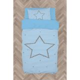 Mekta Home Bebek ve Çocuk Odası Büyük Gri Yıldız Desenli Mavi Nevresim Takımı - Renkli - 160 x 230 cm
