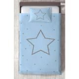 Mekta Home Bebek ve Çocuk Odası Büyük Gri Yıldız Desenli Mavi Yatak Örtüsü - Renkli - 140 x 220 cm