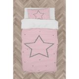 Mekta Home Bebek ve Çocuk Odası Büyük Gri Yıldız Desenli Pembe Nevresim Takımı - Renkli - 160 x 230 cm