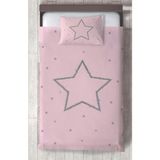 Mekta Home Bebek ve Çocuk Odası Büyük Gri Yıldız Desenli Pembe Yatak Örtüsü - Renkli - 140 x 220 cm