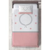 Mekta Home Bebek ve Çocuk Odası Çelenk ve Yıldız Desenli Pembe Gri Çerçeveli Yatak Örtüsü - Renkli - 140 x 220 cm