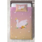 Mekta Home Bebek ve Çocuk Odası Çiçekli Kuğu Desenli Yatak Örtüsü - Renkli - 140 x 220 cm