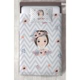 Mekta Home Bebek ve Çocuk Odası Çiçekli Prenses Kız Desenli Zikzaklı Yatak Örtüsü - Renkli - 140 x 220 cm