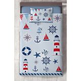 Mekta Home Bebek ve Çocuk Odası Denizci Motif Desenli Yatak Örtüsü - Renkli - 140 x 220 cm