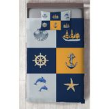 Mekta Home Bebek ve Çocuk Odası Dümen ve Deniz Yıldzı Deseli Yatak Örtüsü - Renkli - 140 x 220 cm