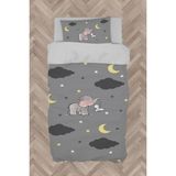 Mekta Home Bebek ve Çocuk Odası Fil ve Tavşan Desenli Gri Nevresim Takımı - Renkli - 160 x 230 cm