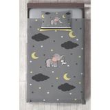 Mekta Home Bebek ve Çocuk Odası Fil ve Tavşan Desenli Gri Yatak Örtüsü - Renkli - 140 x 220 cm