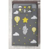 Mekta Home Bebek ve Çocuk Odası Fil Yıldız ve Uçan Balon Desenli Yatak Örtüsü - Renkli - 140 x 220 cm