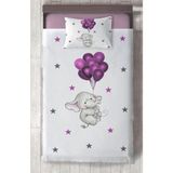 Mekta Home Bebek ve Çocuk Odası Filli ve Mor Balon Desenli Yatak Örtüsü - Renkli - 140 x 220 cm