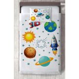 Mekta Home Bebek ve Çocuk Odası Gezegen ve Space x Desenli Yatak Örtüsü - Renkli - 140 x 220 cm