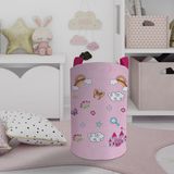 Mekta Home Bebek ve Çocuk Odası Gökkuşağı ve Bulut Desenli Pembe Oyuncak Sepeti - Renkli