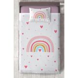 Mekta Home Bebek ve Çocuk Odası Gökkuşağı ve Kalp Desenli Yatak Örtüsü - Renkli - 140 x 220 cm