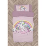 Mekta Home Bebek ve Çocuk Odası Gökuşağı ve Unicorn Desenli Pembe Nevresim Takımı - Renkli - 160 x 230 cm