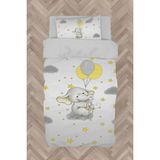 Mekta Home Bebek ve Çocuk Odası Gri Bulutlu Sevimli Fil Desenli Nevresim Takımı - Renkli - 160 x 230 cm