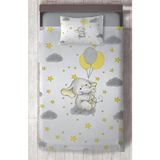 Mekta Home Bebek ve Çocuk Odası Gri Bulutlu Sevimli Fil Desenli Yatak Örtüsü - Renkli - 140 x 220 cm