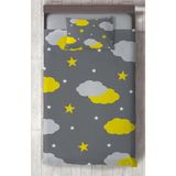 Mekta Home Bebek ve Çocuk Odası Gri Sarı Bulutlu Yıldız Desenli Yatak Örtüsü - Renkli - 140 x 220 cm